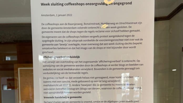boerejongens coffeeshops sluiting januari 2022 overtreding affichering