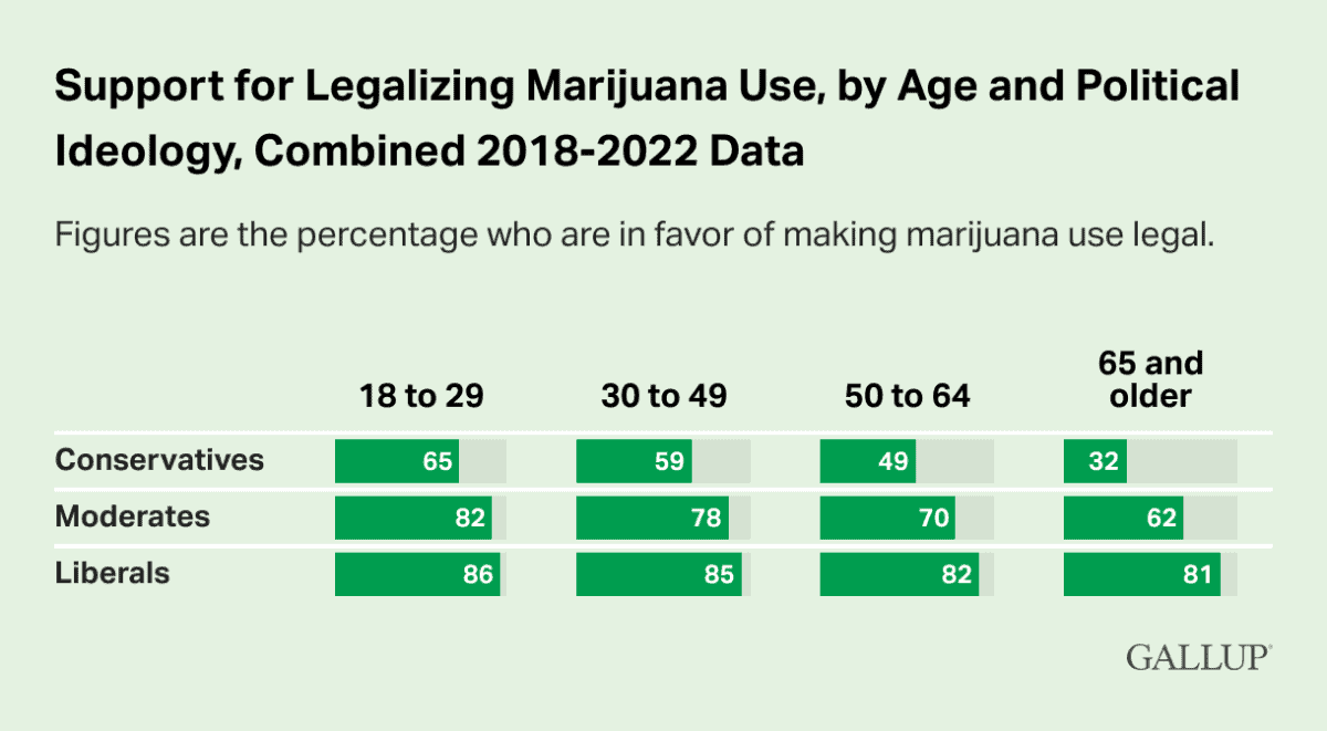 Steun voor legalisatie cannabis Amerikaanse bevolking per leeftijd