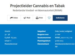 Nederlandse Voedsel- en Warenautoriteit zoekt projectleider Cannabis en Tabak