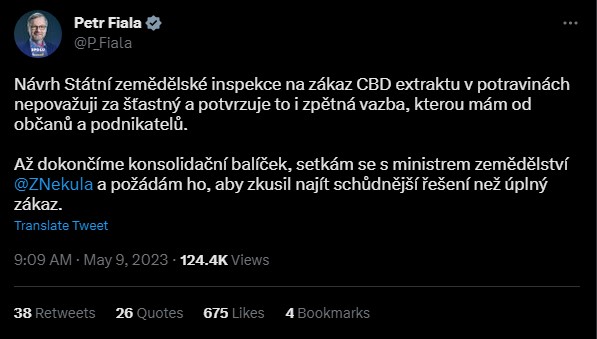 Tsjechische minister-president Petr Fiala spreekt zich uit tegen mogelijk CBD verbod